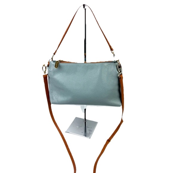 Valentina Triple Entry Handbag Light Blue Premium Leather Chic Two Way Wear New